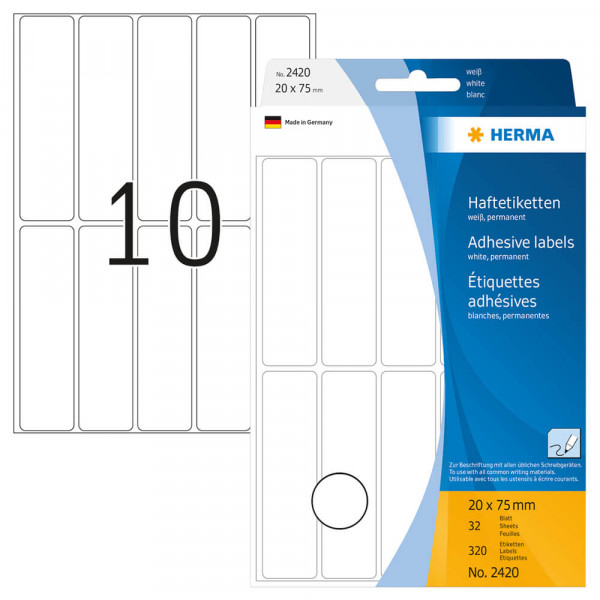 Etiketten Herma 2420, für Schreibgeräte, 20x75mm mit Verpackung