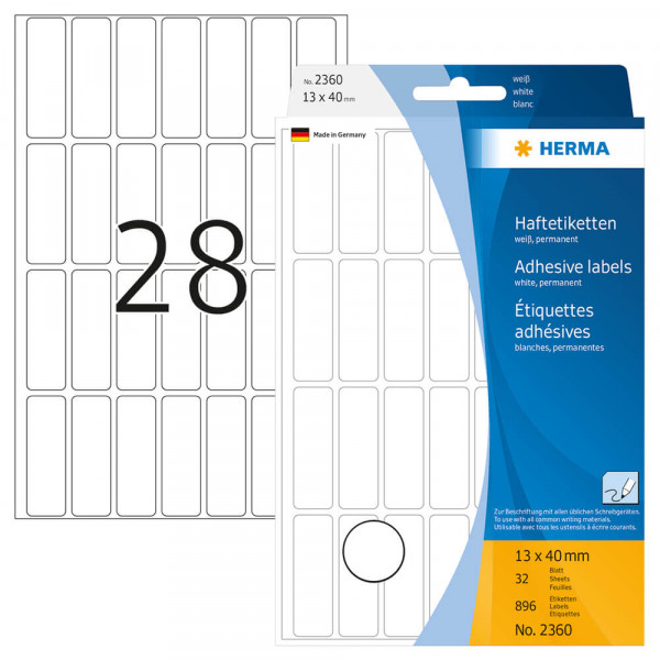Etiketten Herma 2360, für Schreibgeräte, 13x40mm mit Verpackung