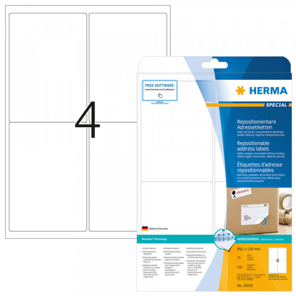 Etiketten Herma 10019 Movable, 99,1x139mm Verpackung