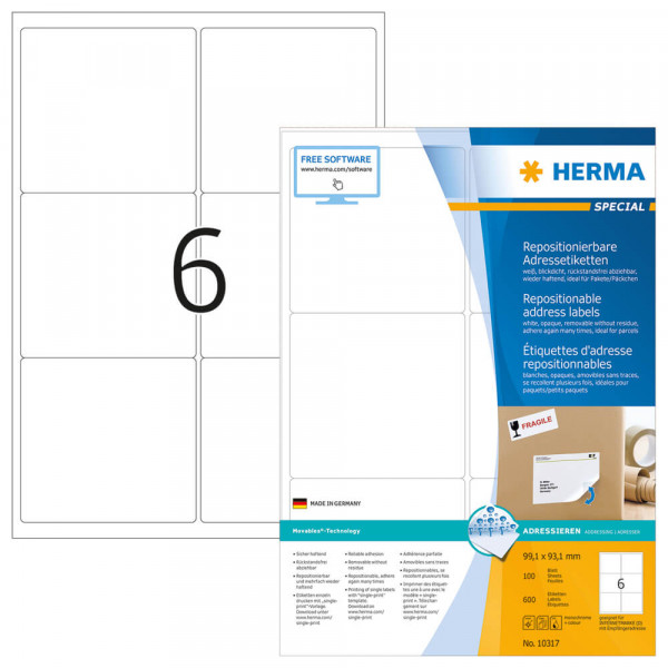 Adressetiketten Herma 10317 Movable, 99,1x93,1mm mit Verpackung