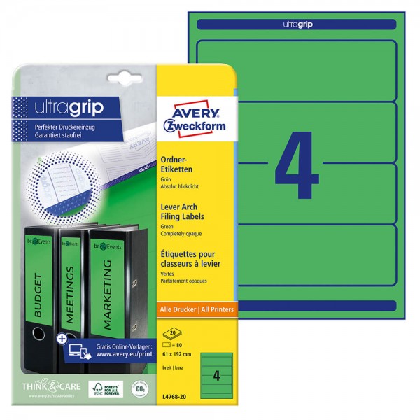 Rückenschilder Zweckform L4768-20, grün, Verpackung + Bogen