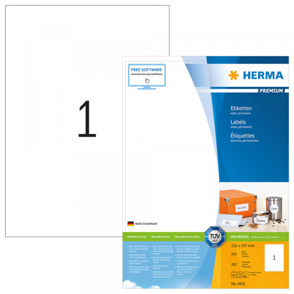 Etiketten Herma 4631, 210x297mm mit Verpackung