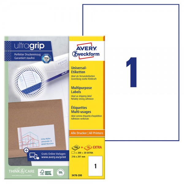 Etiketten Zweckform 3478-200 ultragrip Verpackung + Inhalt
