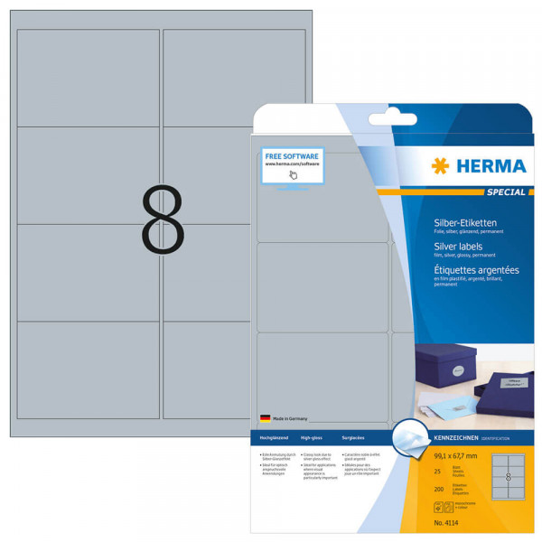 Etiketten Herma 4114, silber, 99,1x67,7mm mit Verpackung