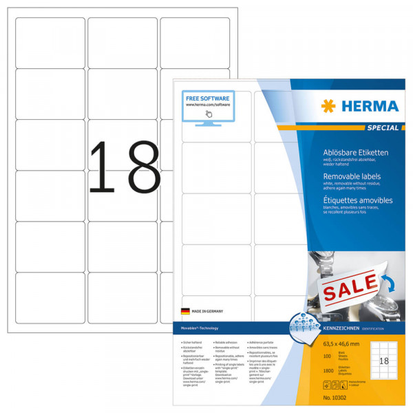 Adressetiketten Herma 10302 Movable, 63,5x46,6mm mit Verpackung