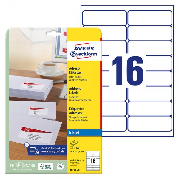 Adressetiketten Zweckform J8162-25 Verpackung + Inhalt