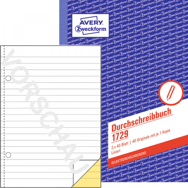 Durchschreibebuch Zweckform 1729, A5, liniert, 2x40 Blatt mit Deckblatt