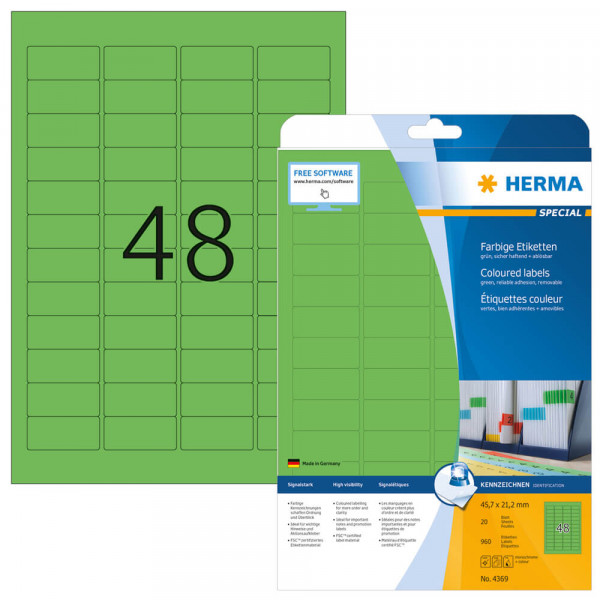Etiketten Herma 4369, grün, 45,7x21,2mm Verpackung