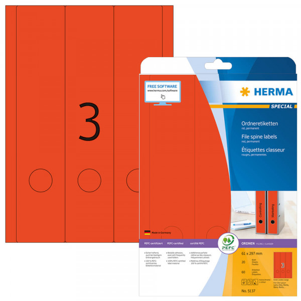 Rückenschilder Herma 5137, 297x61mm, rot mit Verpackung