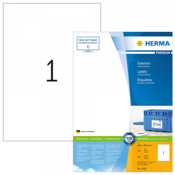Etiketten Herma 4428, extra dick, 210x297mm mit Verpackung
