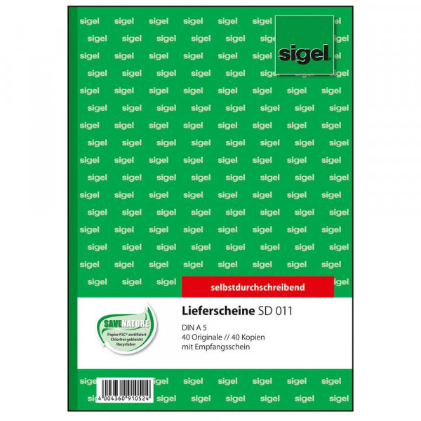 Lieferschein Sigel SD011, A5, 2x40 Deckblatt