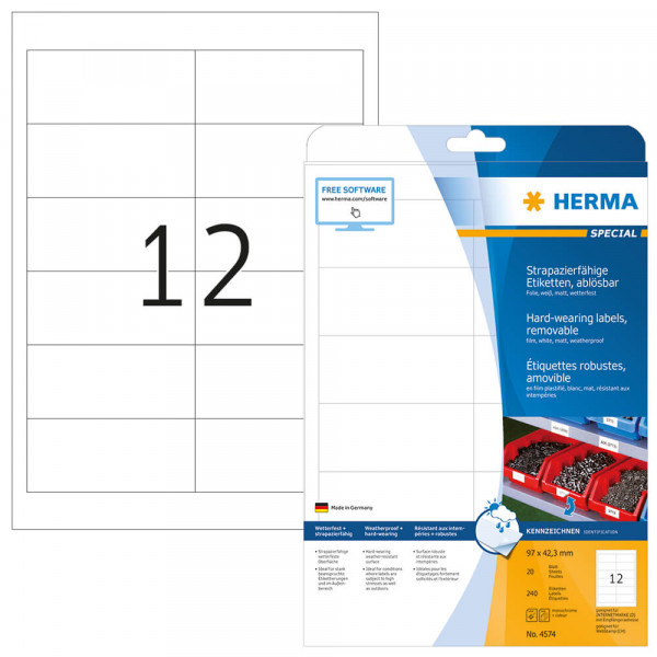 Etiketten Herma 4574, Folie, 97,0x42,3mm mit Verpackung