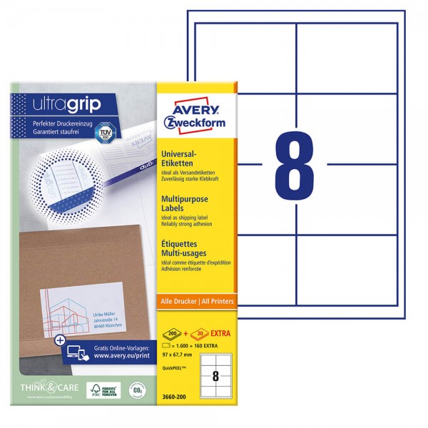 Etiketten Zweckform 3660-200 ultragrip Verpackung + Inhalt