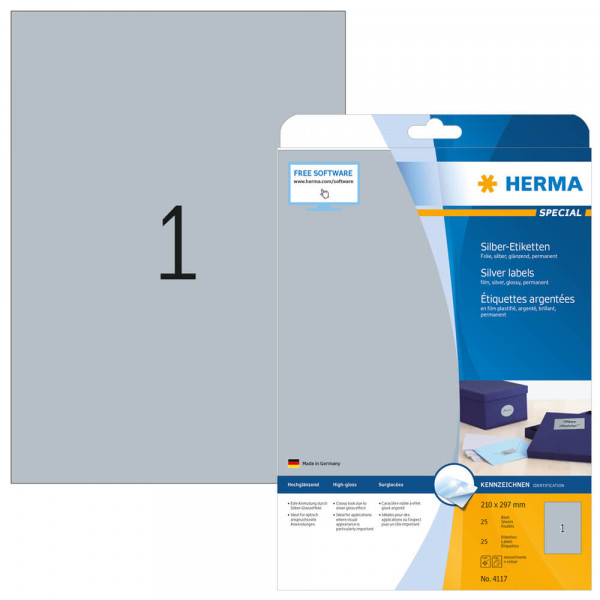 Etiketten Herma 4117, silber, 120x297mm mit Verpackung