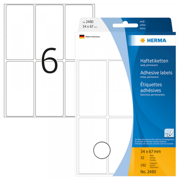 Etiketten Herma 2480, für Schreibgeräte, 34x67mm mit Verpackung