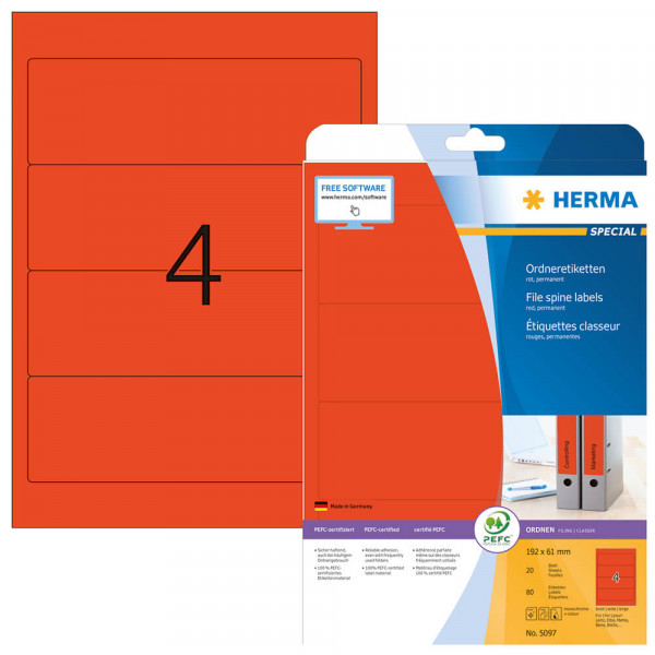 Rückenschilder Herma 5097, 192x61mm, rot Verpackung