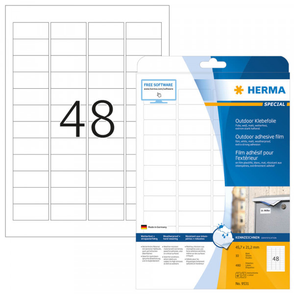 Etiketten Herma 9531, Folie, 210x297mm mit Verpackung