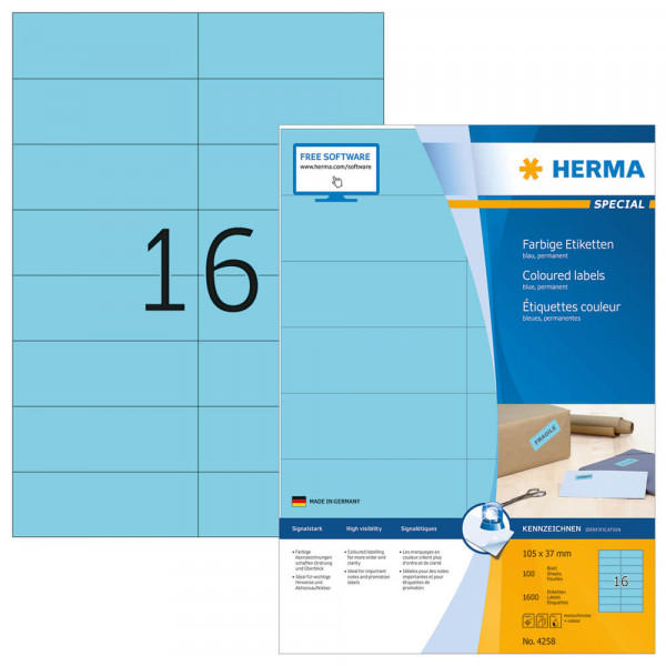 Etiketten Herma 4258, blau, 105x37mm Verpackung