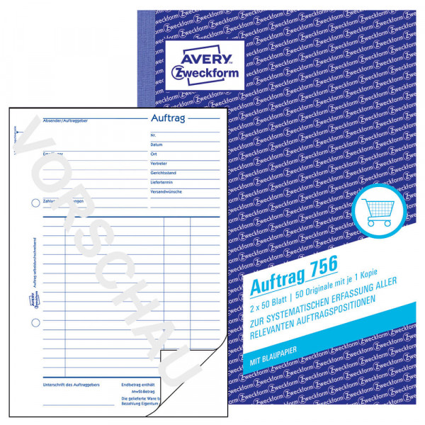 Auftragsbuch Zweckform 756, A5, 2x50 Blatt mit Deckblatt