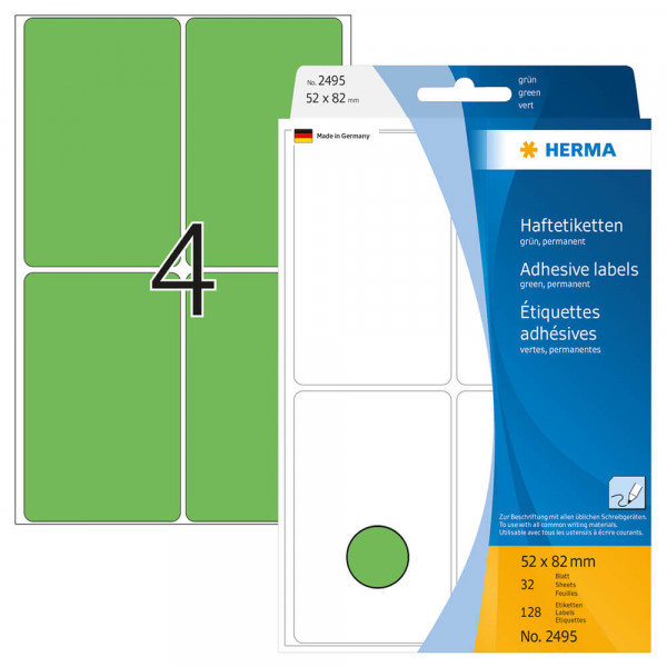 Etiketten Herma 2495, grün, 52x82mm, mit Verpackung