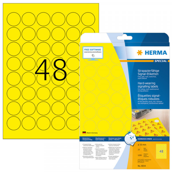 Etiketten Herma 8034, gelb, Ø30mm mit Verpackung