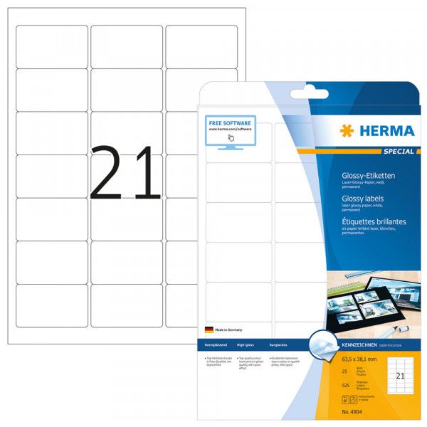 Etiketten Herma 4904, glänzend, 63,5x38,1mm mit Verpackung