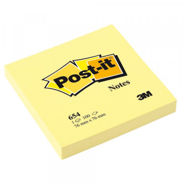Haftnotizen Post-it Notes 654, 76 x 76 mm, Klassiker, gelb