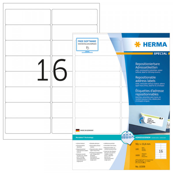 Adressetiketten Herma 10309 Movable, 99,1x33,8mm mit Verpackung
