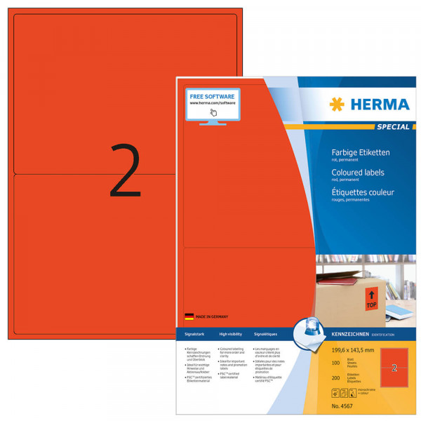 Etiketten Herma 4567, rot, 199,6x143,5mm