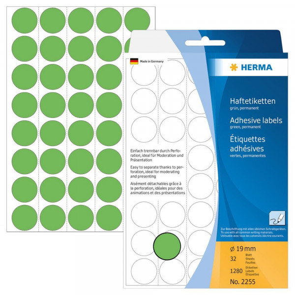 Markierungspunkte Herma 2255, Ø19mm, grün mit Verpackung