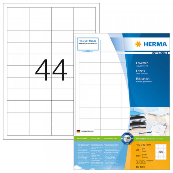Etiketten Herma 4608, schnell bedruckbar, 48,3x25,4mm mit Verpackung