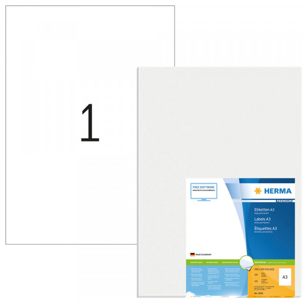 Etiketten Herma 8692, schnell bedruckbar, 297x420mm mit Verpackung