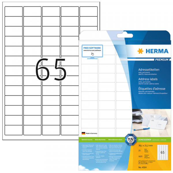 Etiketten Herma 4504, schnell bedruckbar, 38,1x21,2mm mit Verpackung