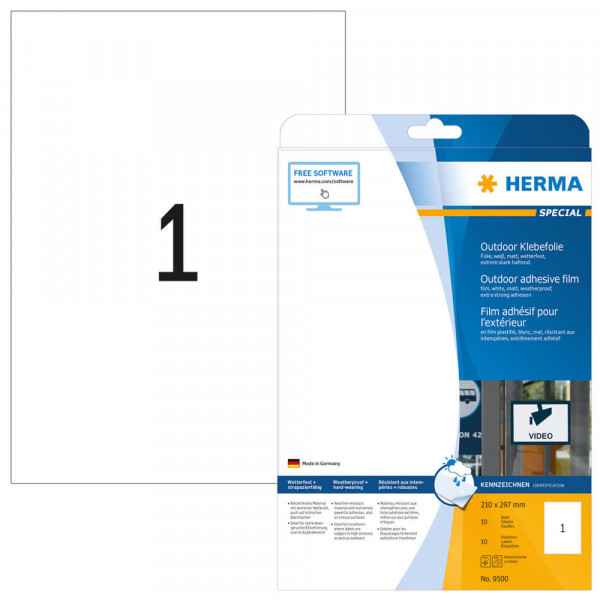 Etiketten Herma 9500, Folie, 210x297mm mit Verpackung