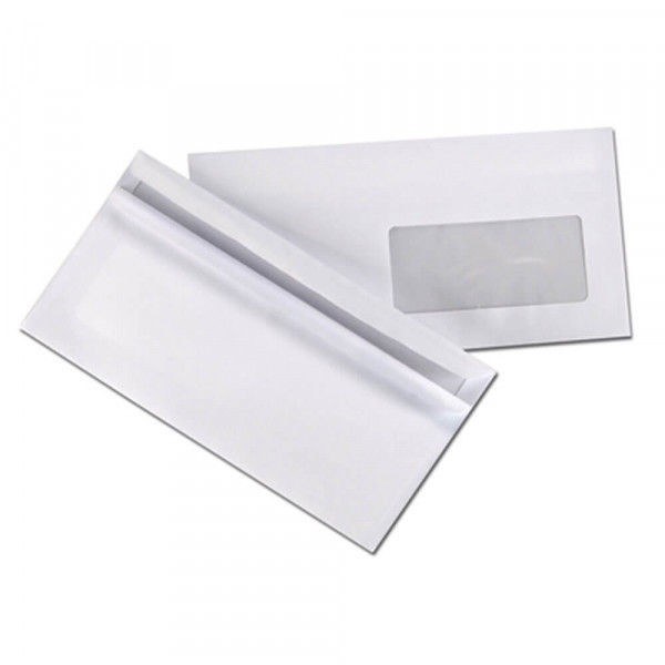 Briefumschläge DIN lang, Fenster, weiß, selbstklebend, innenliegende Seitenklappen