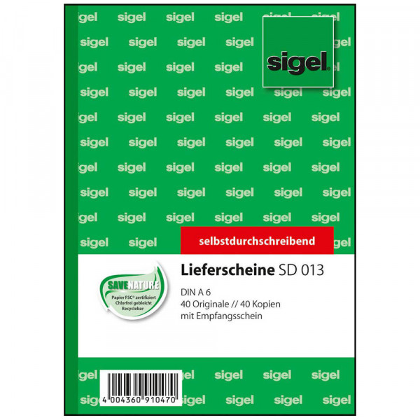 Lieferschein Sigel SD013, A6, 2x40 Deckblatt