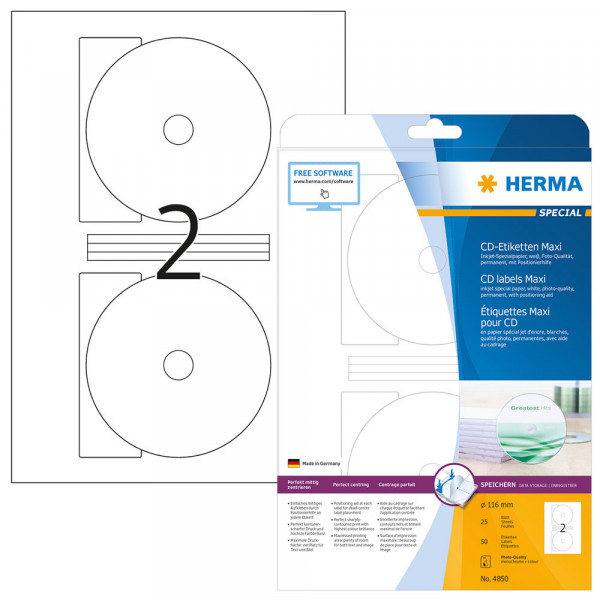 Herma CD-Etiketten 4850, 25 Blatt/50 Stück