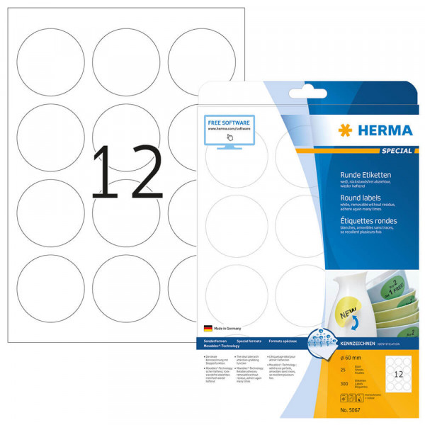 Etiketten Herma 5067 Movable, rund, Ø60mm Verpackung