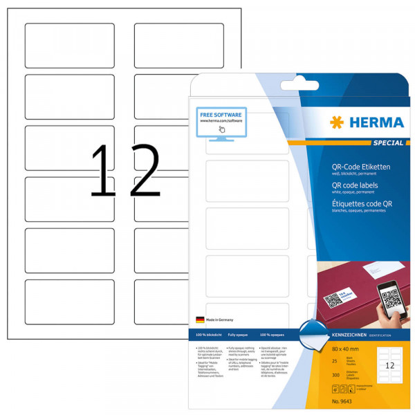 QR-Code Etiketten Herma 9643 mit Verpackung