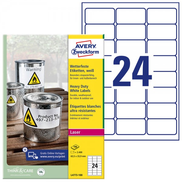 Folienetiketten Zweckform L4773-100 Verpackung + Inhalt