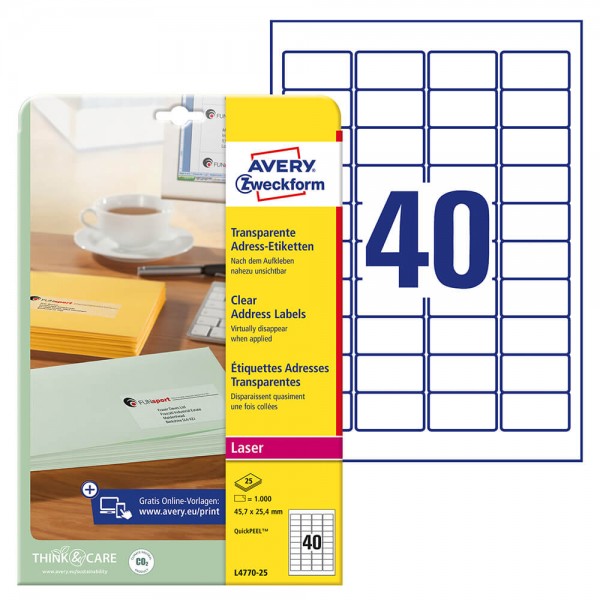 Etiketten Zweckform L4770-25 Verpackung + Inhalt