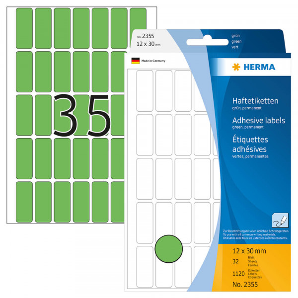Etiketten Herma 2355, grün, 12x30mm mit Verpackung