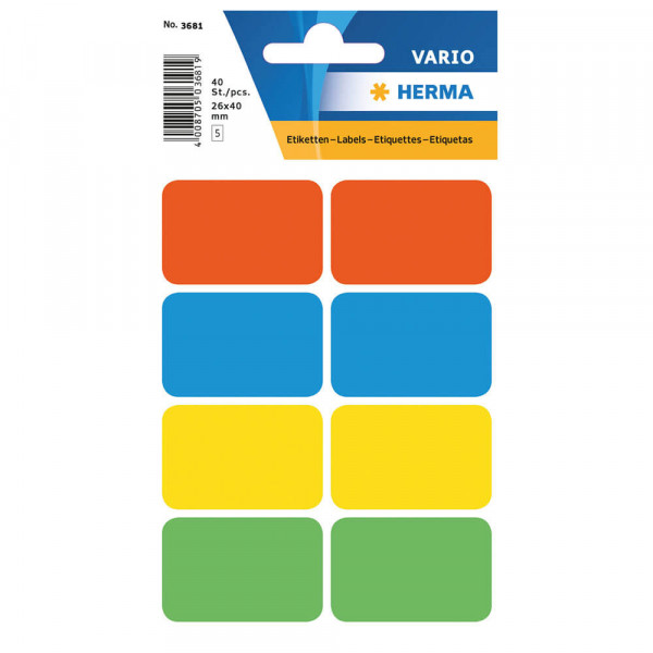 Etiketten Herma 3681, farbig sortiert, 26x40mm