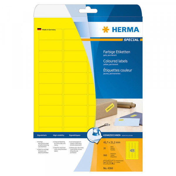 Etiketten Herma 4366, gelb, 45,7x21,2mm Verpackung