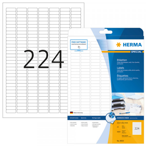 Etiketten Herma 8830, für Inkjetdrucker, 25,4x8,5mm Verpackung