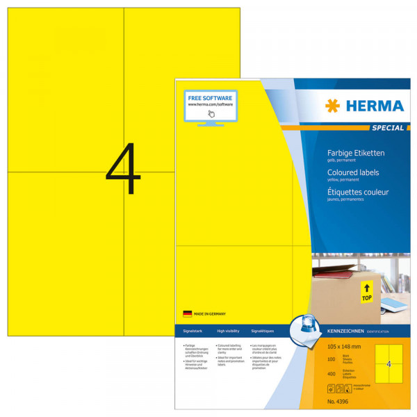 Etiketten Herma 4396, gelb, 105x148mm Verpackung