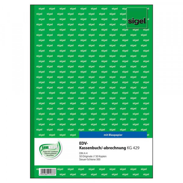 Kassenbuch Sigel KG429, A4, 2x50, EDV-gerecht Deckblatt
