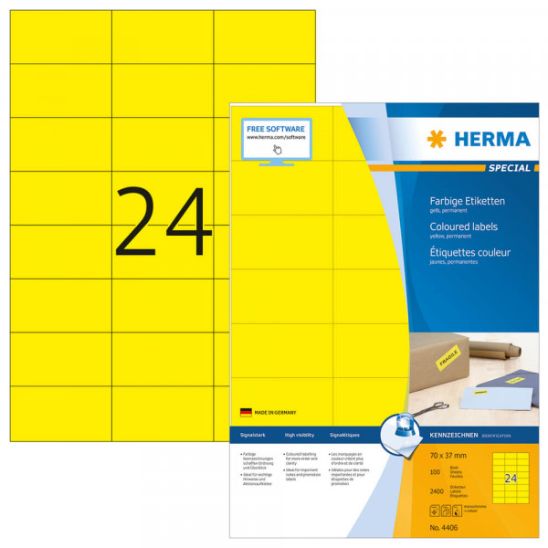 Etiketten Herma 4406, gelb, 70x37mm Verpackung