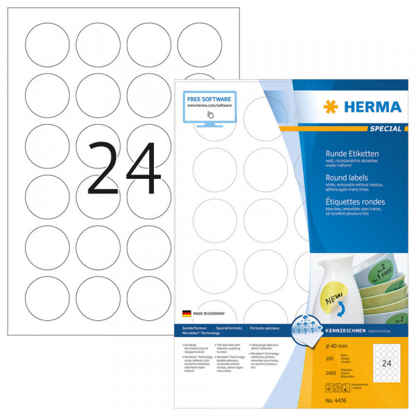 Etiketten Herma 4476 Movable, rund, Ø40mm Verpackung