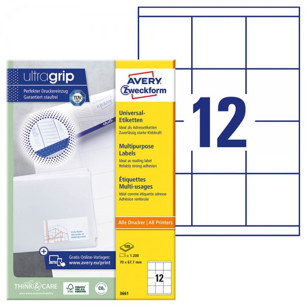 Etiketten Zweckform 3661, 70x67,7mm mit Verpackung